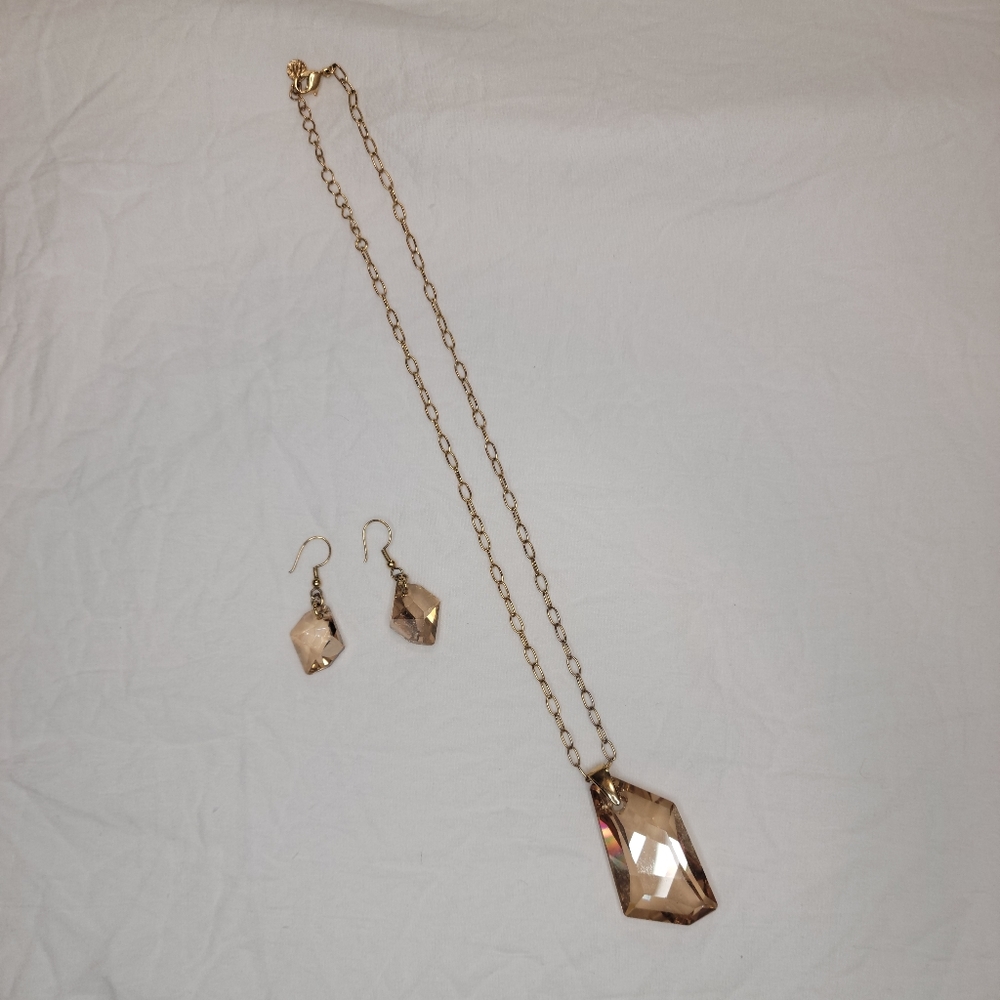 Fifth Avenue Amber Stone Earrings and Necklace costume Jewelry Set
